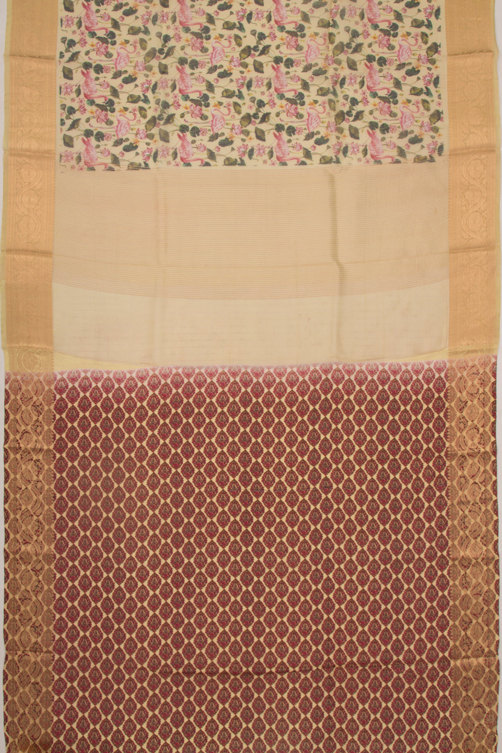 Organza Floral Printed Lemon Yellow Saree