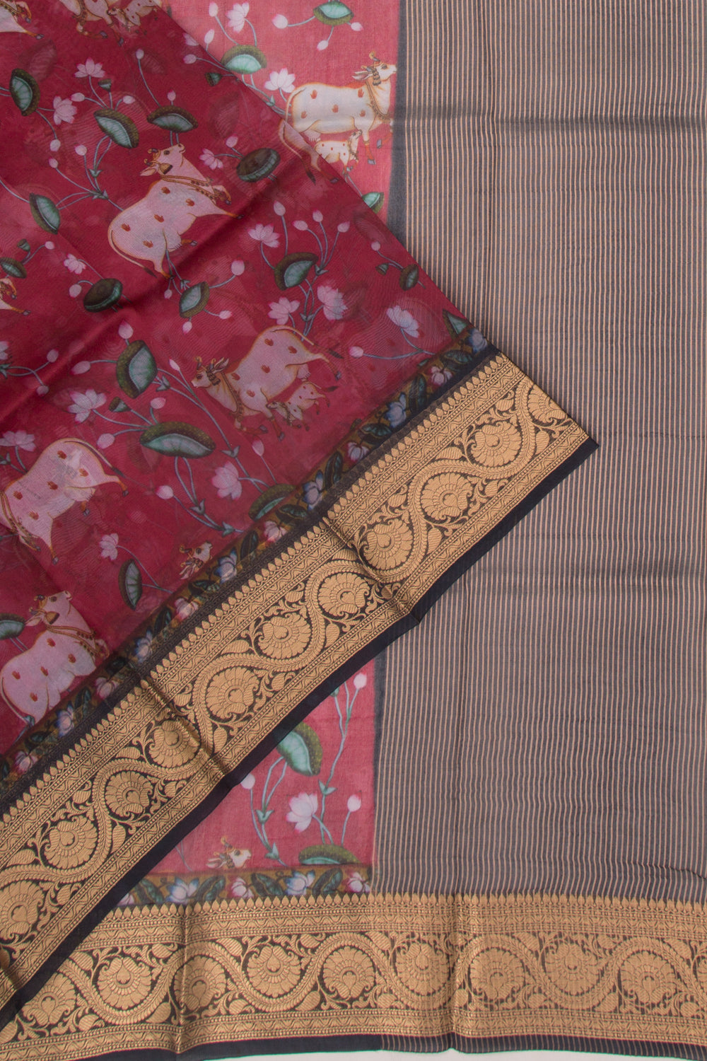 Organza Pichwai Printed Red Saree