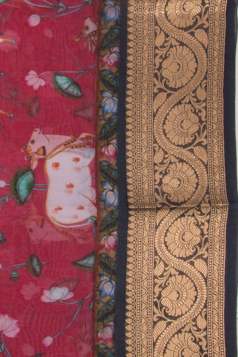 Organza Pichwai Printed Red Saree