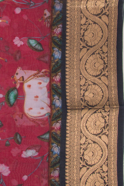 Organza Pichwai Printed Red Saree