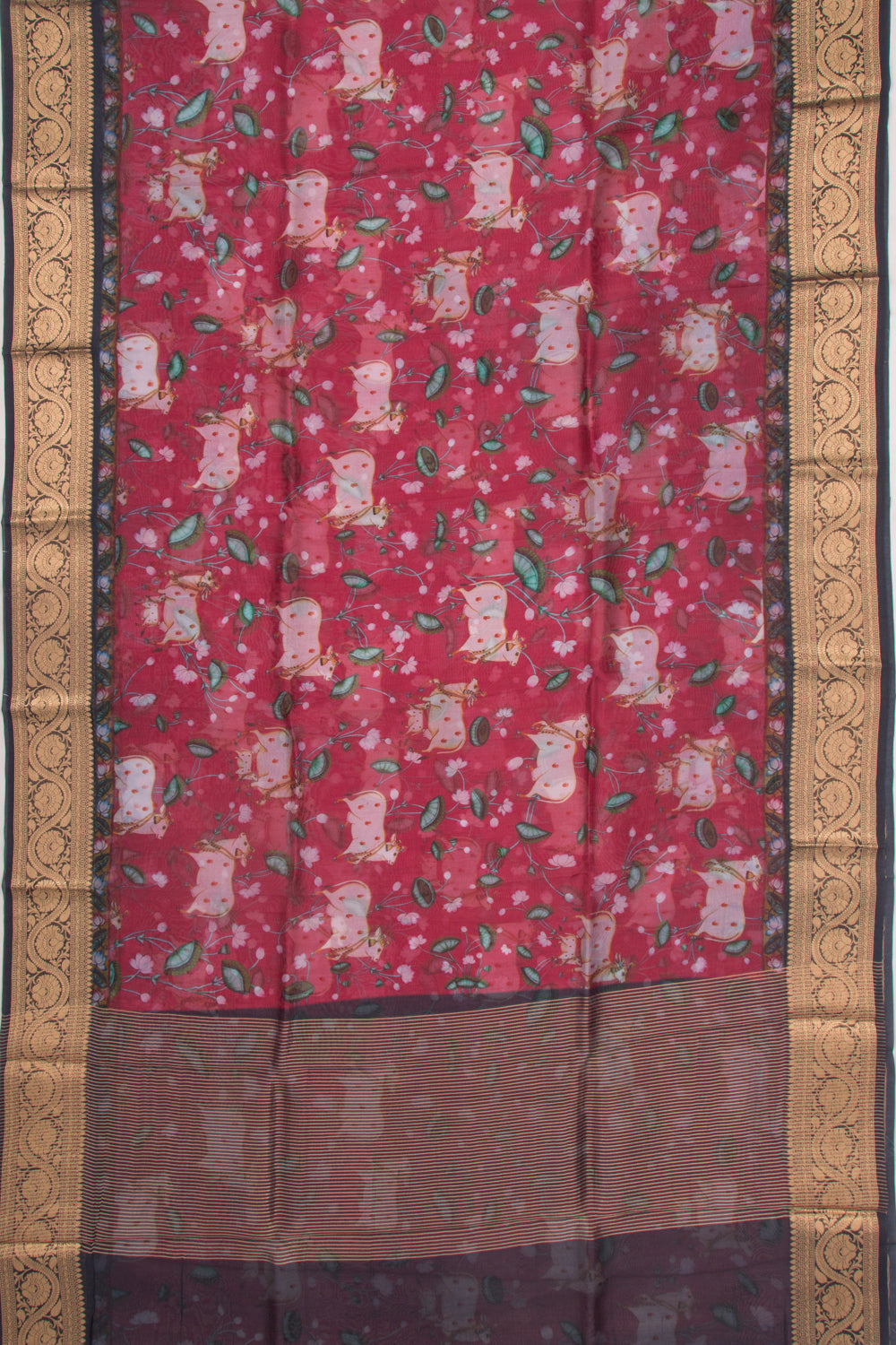 Organza Pichwai Printed Red Saree