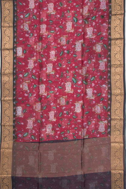 Organza Pichwai Printed Red Saree