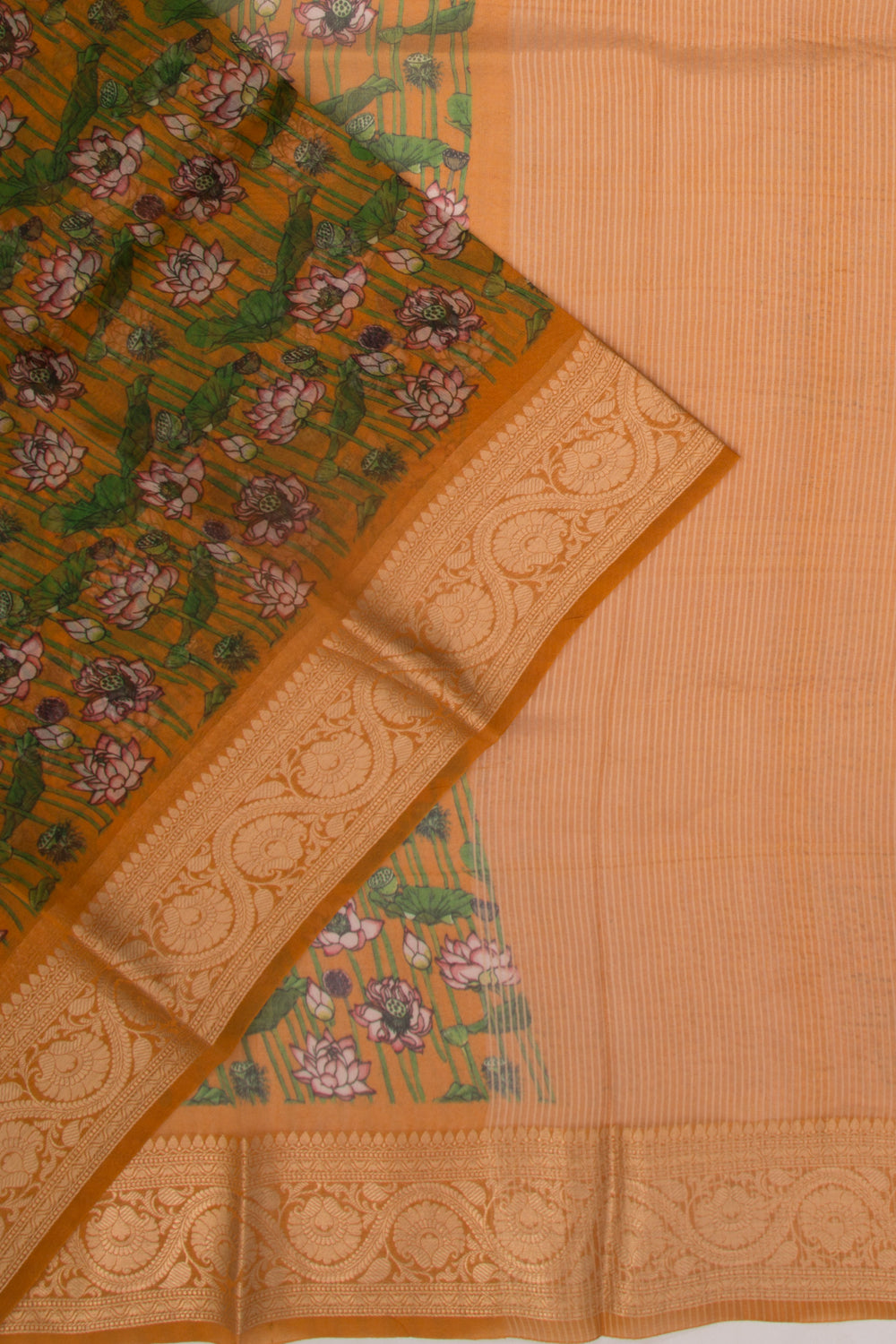 Organza Floral Printed Mustard Yellow Saree
