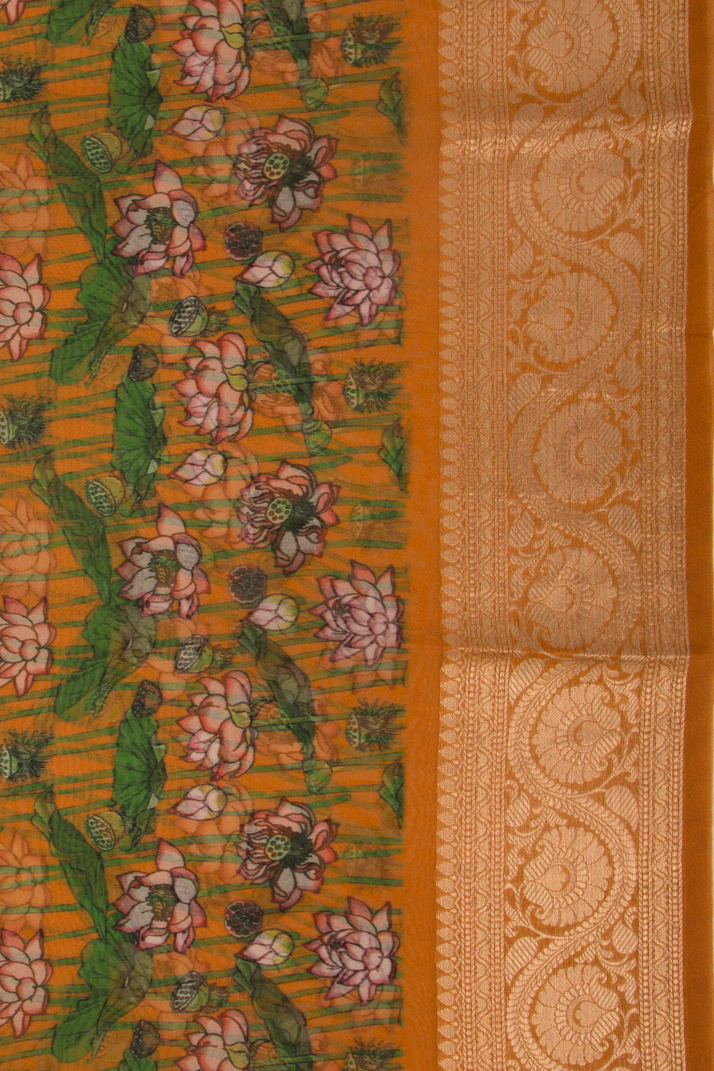 Organza Floral Printed Mustard Yellow Saree
