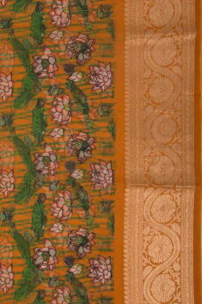 Organza Floral Printed Mustard Yellow Saree