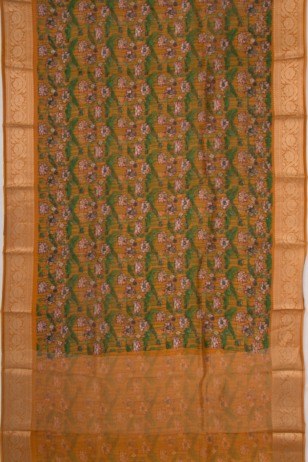 Organza Floral Printed Mustard Yellow Saree
