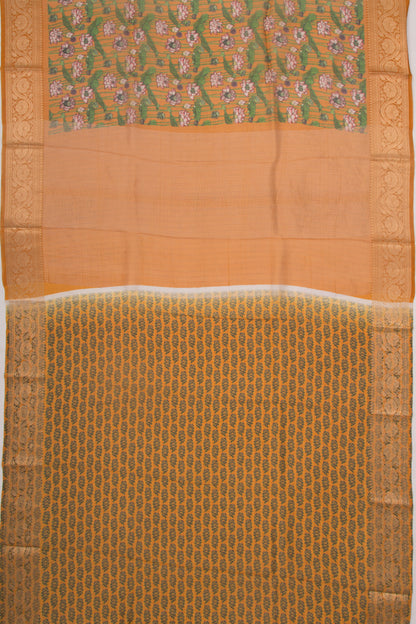 Organza Floral Printed Mustard Yellow Saree