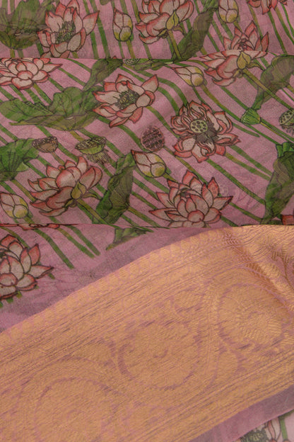 Organza Floral Printed Lavender Saree