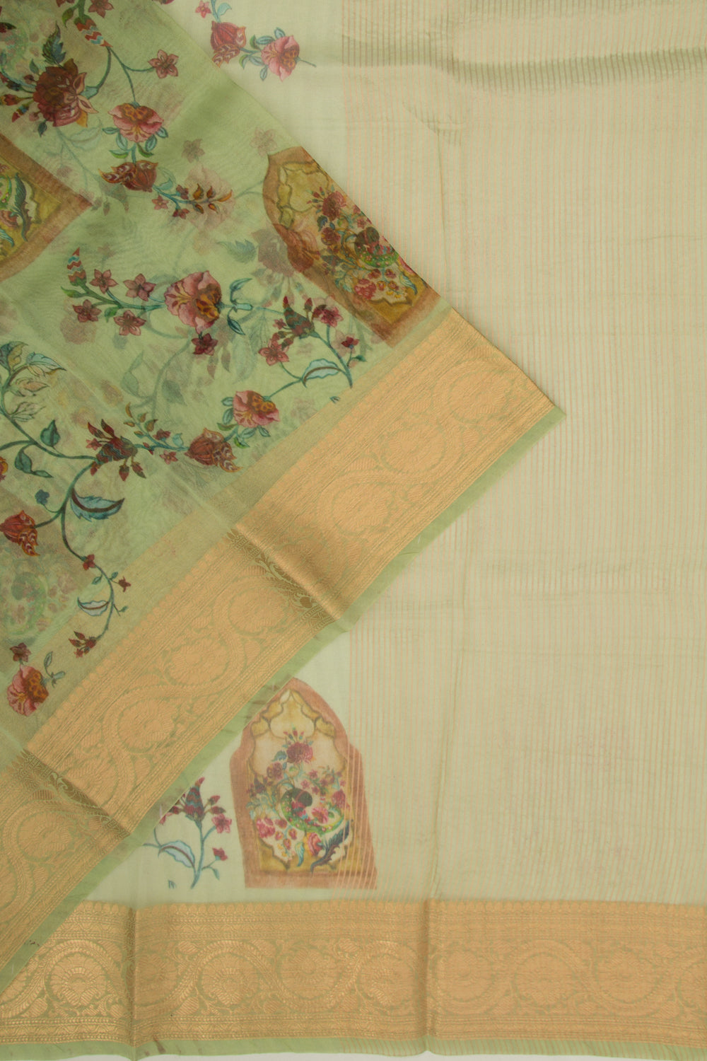 Organza Floral Printed Green Saree