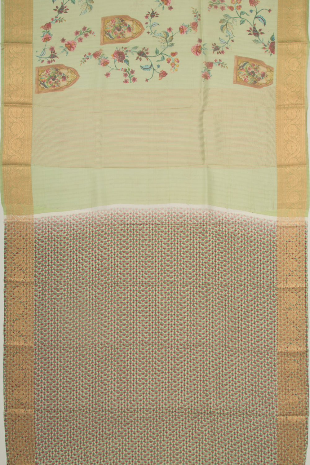 Organza Floral Printed Green Saree