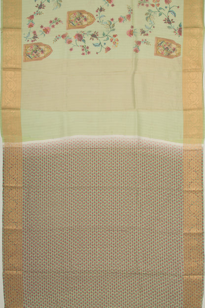Organza Floral Printed Green Saree