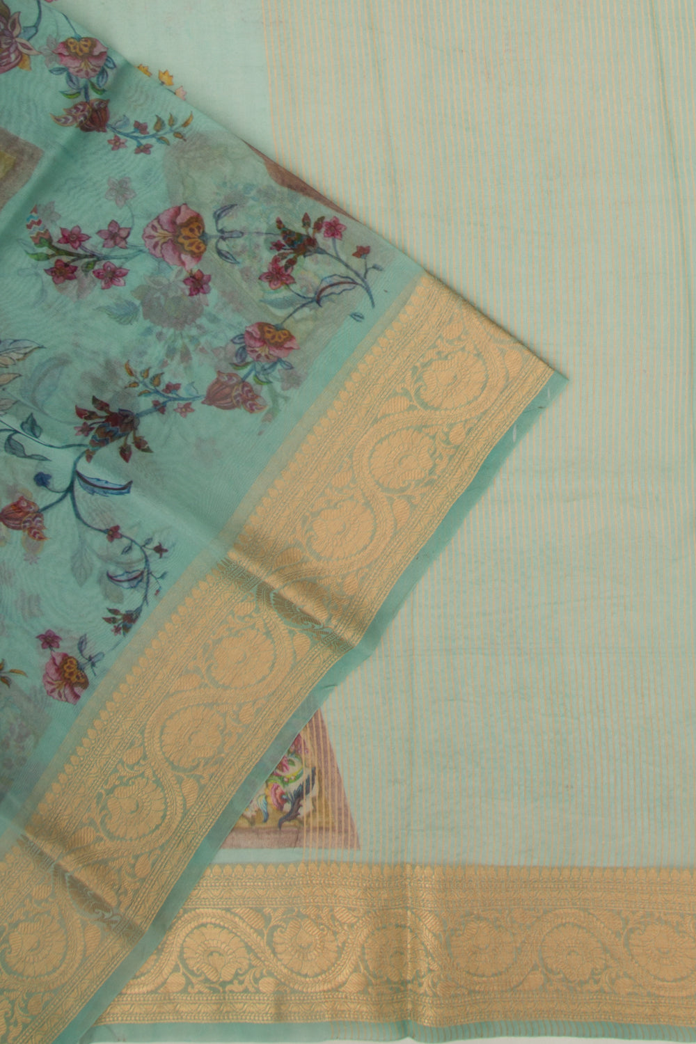 Organza Floral Printed Blue Saree