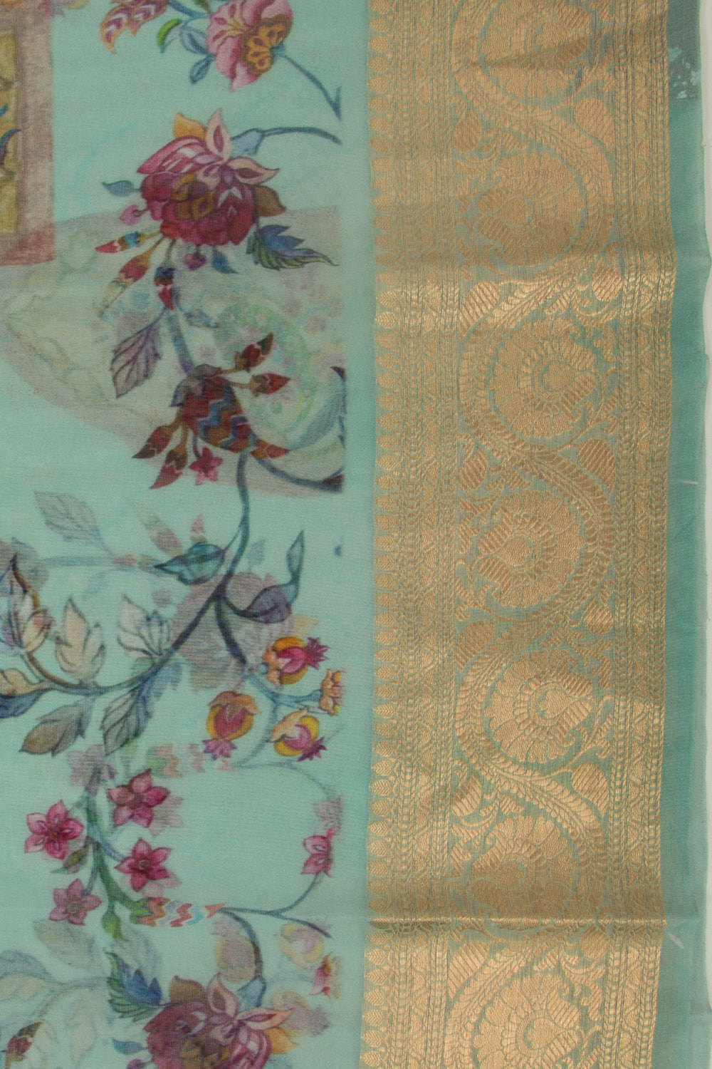 Organza Floral Printed Blue Saree