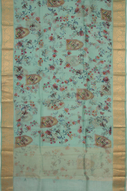 Organza Floral Printed Blue Saree