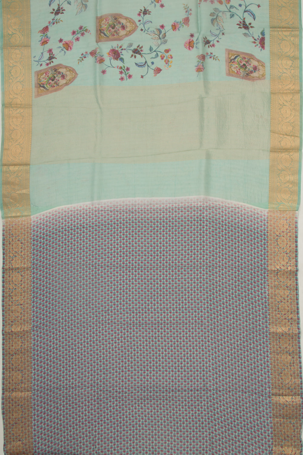 Organza Floral Printed Blue Saree