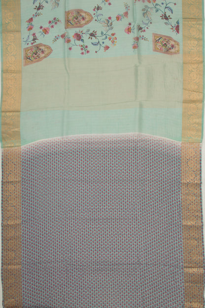 Organza Floral Printed Blue Saree