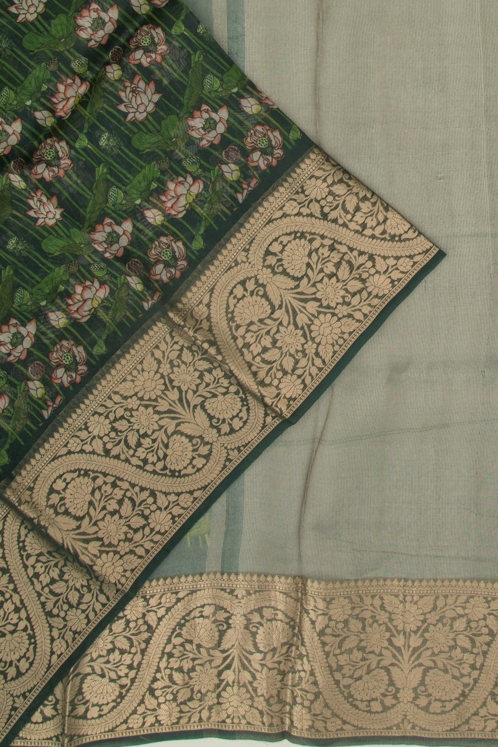 Organza Floral Printed Green Saree