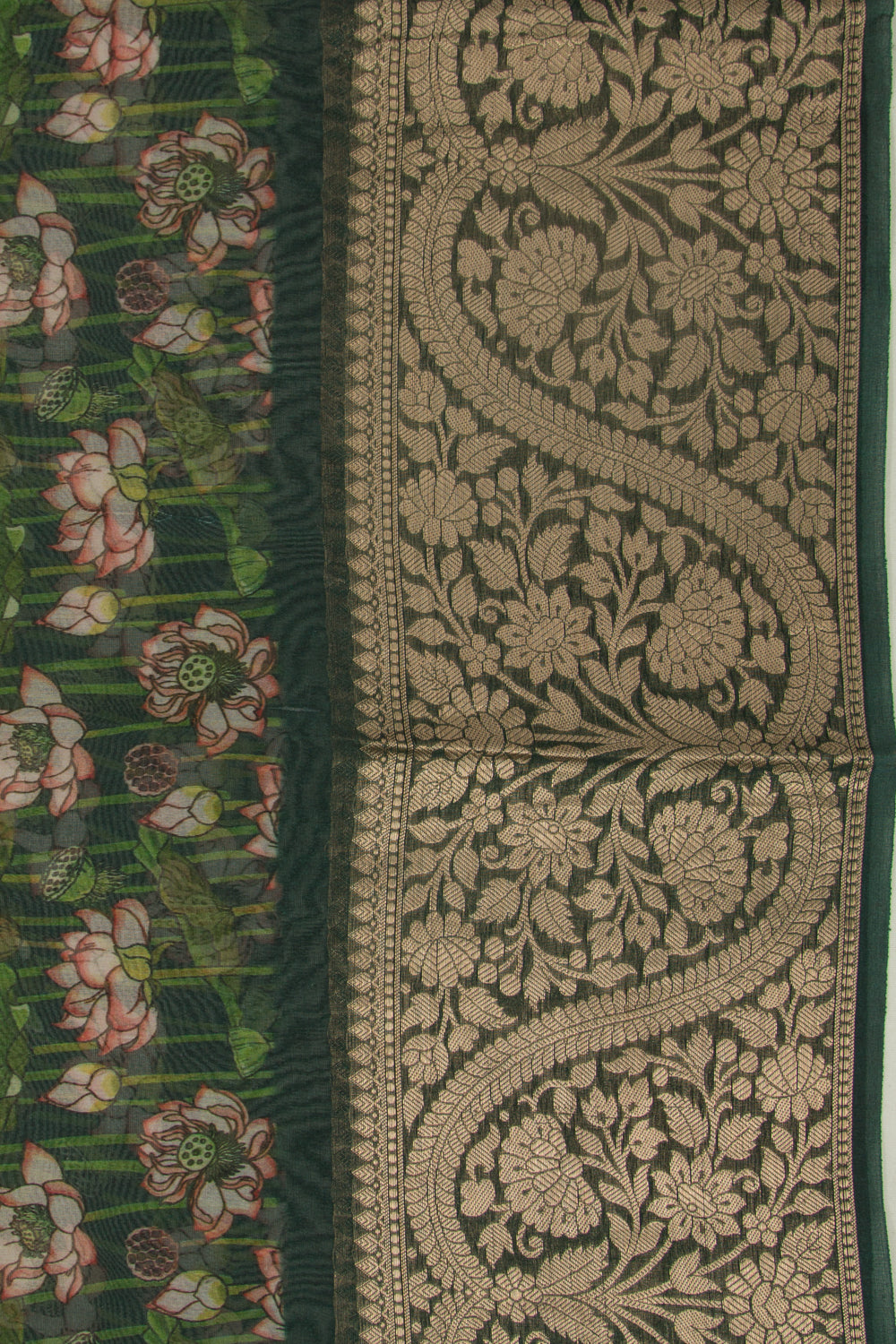 Organza Floral Printed Green Saree