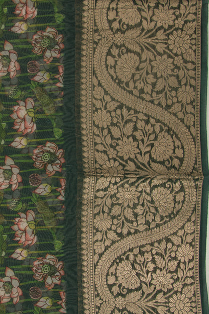 Organza Floral Printed Green Saree