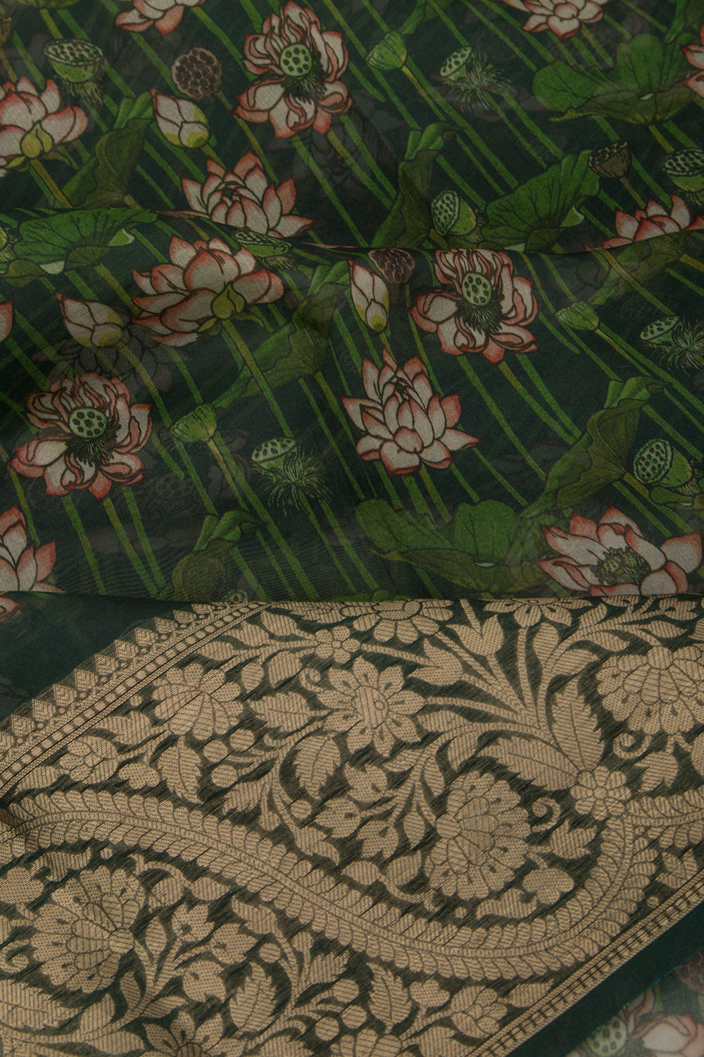 Organza Floral Printed Green Saree