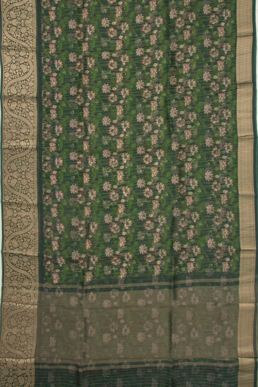Organza Floral Printed Green Saree