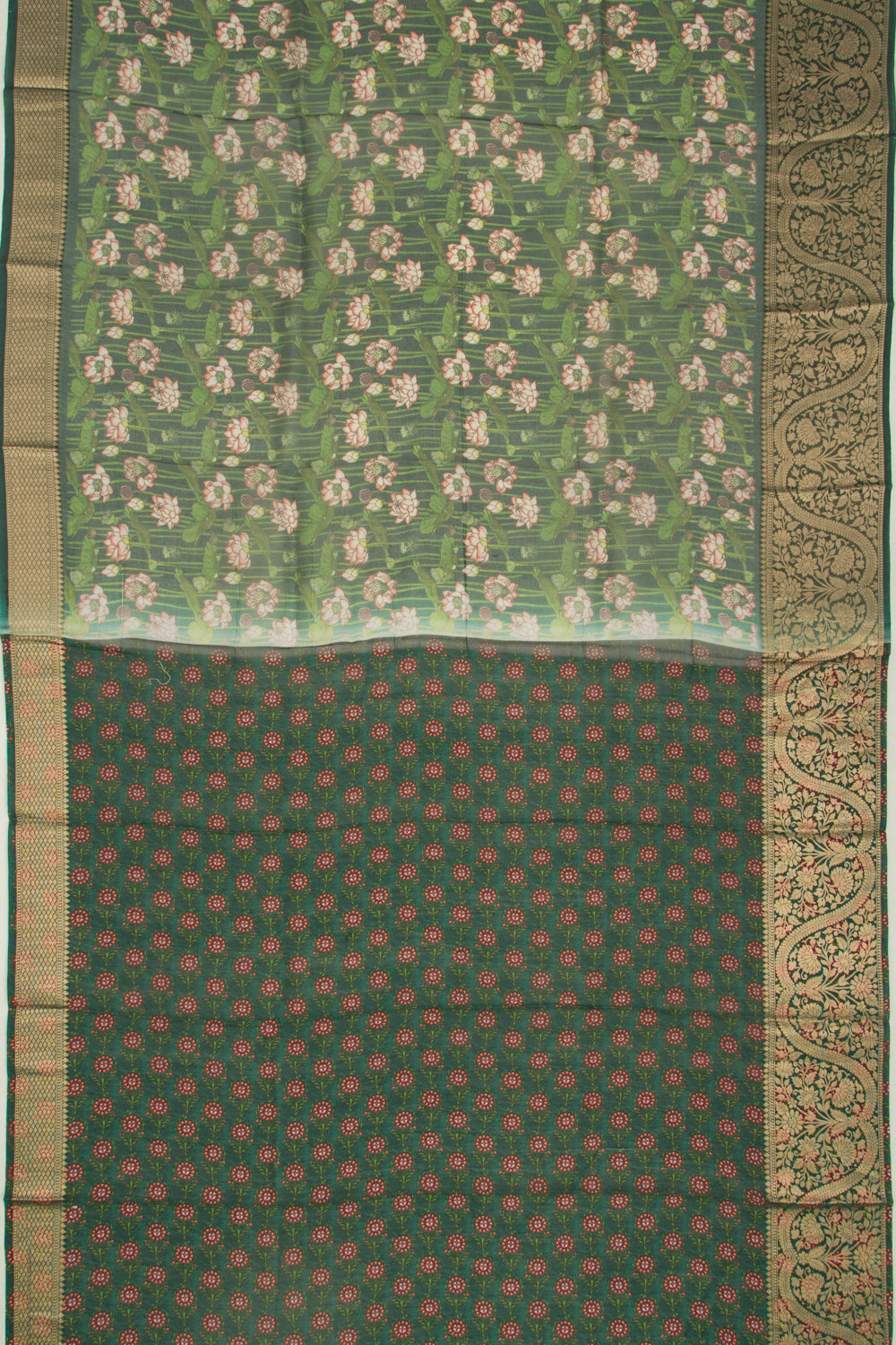 Organza Floral Printed Green Saree