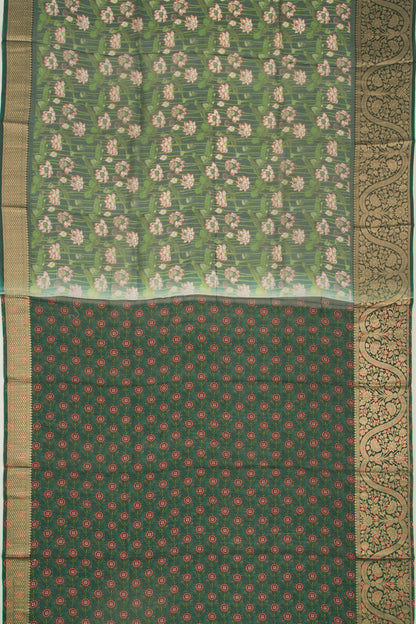 Organza Floral Printed Green Saree