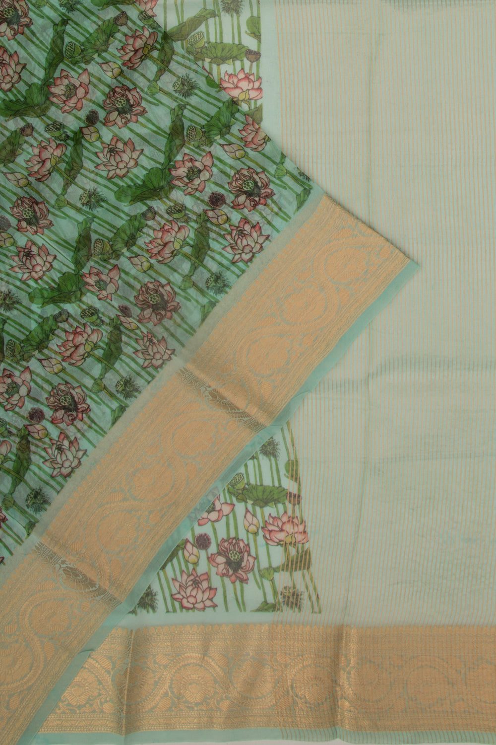 Organza Floral Printed Sea Green Saree