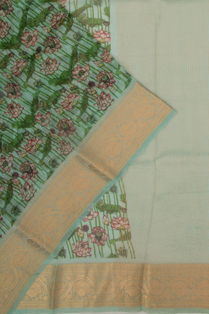 Organza Floral Printed Sea Green Saree
