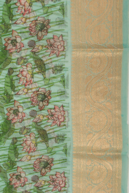 Organza Floral Printed Sea Green Saree