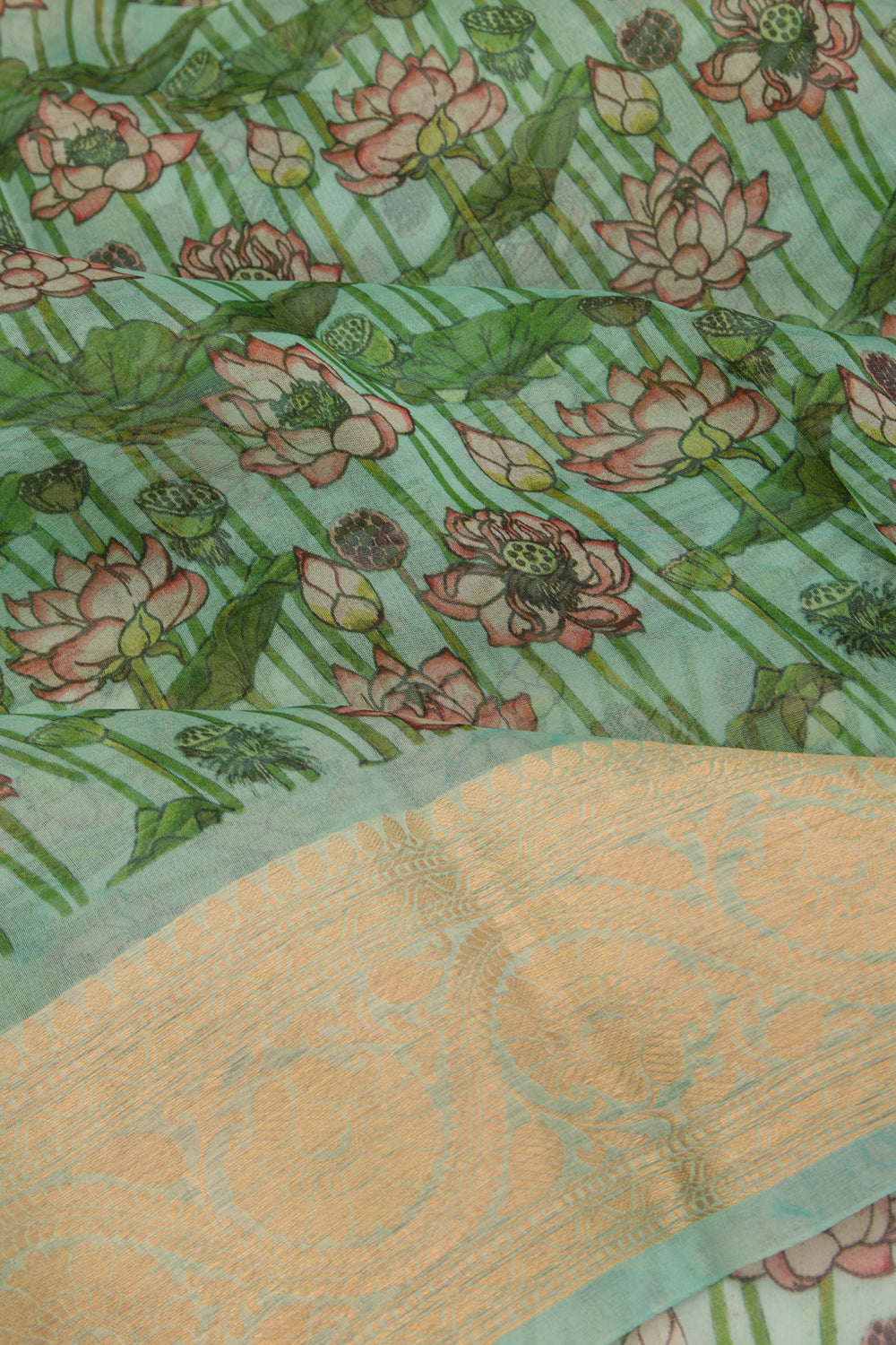 Organza Floral Printed Sea Green Saree