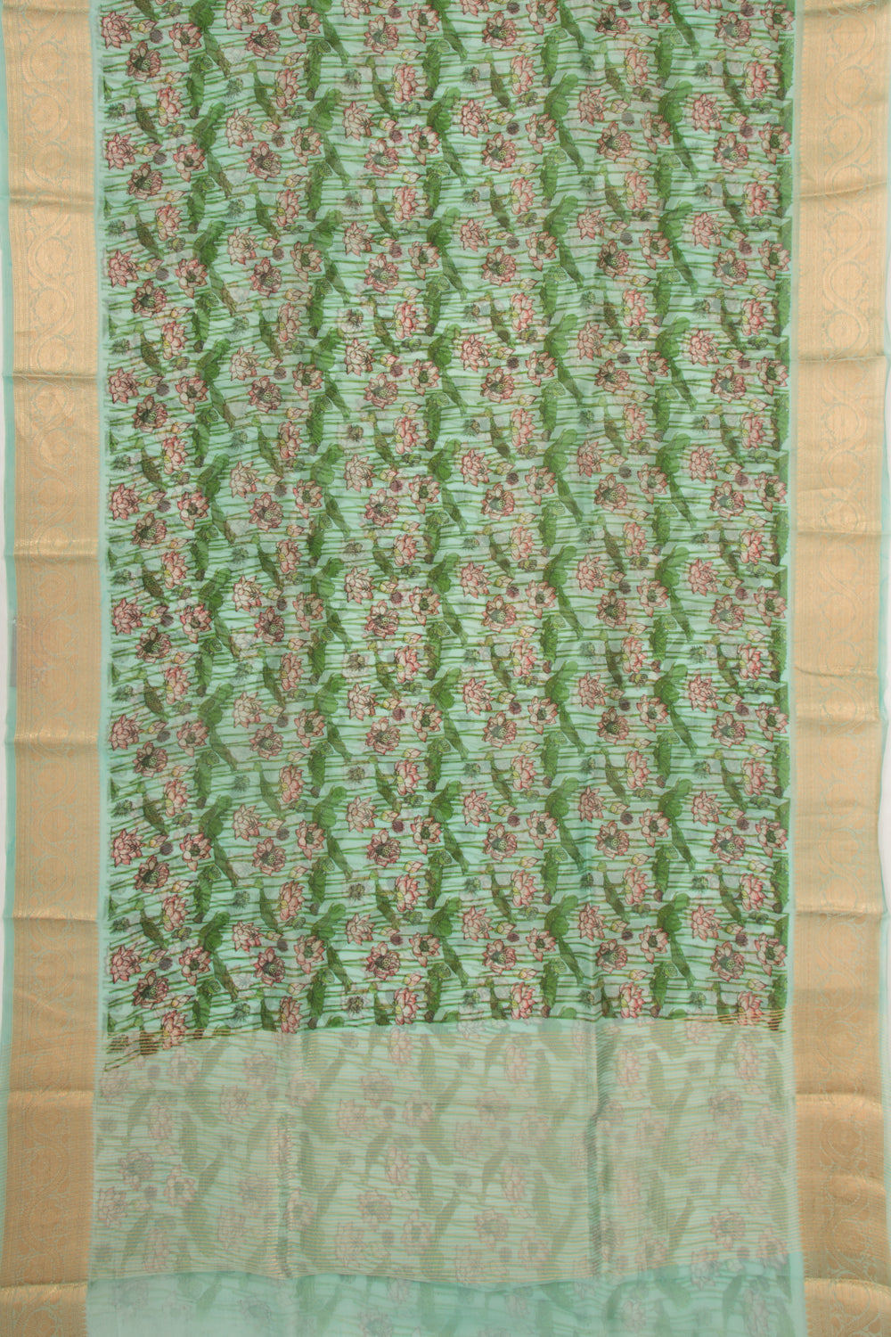 Organza Floral Printed Sea Green Saree