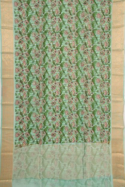 Organza Floral Printed Sea Green Saree