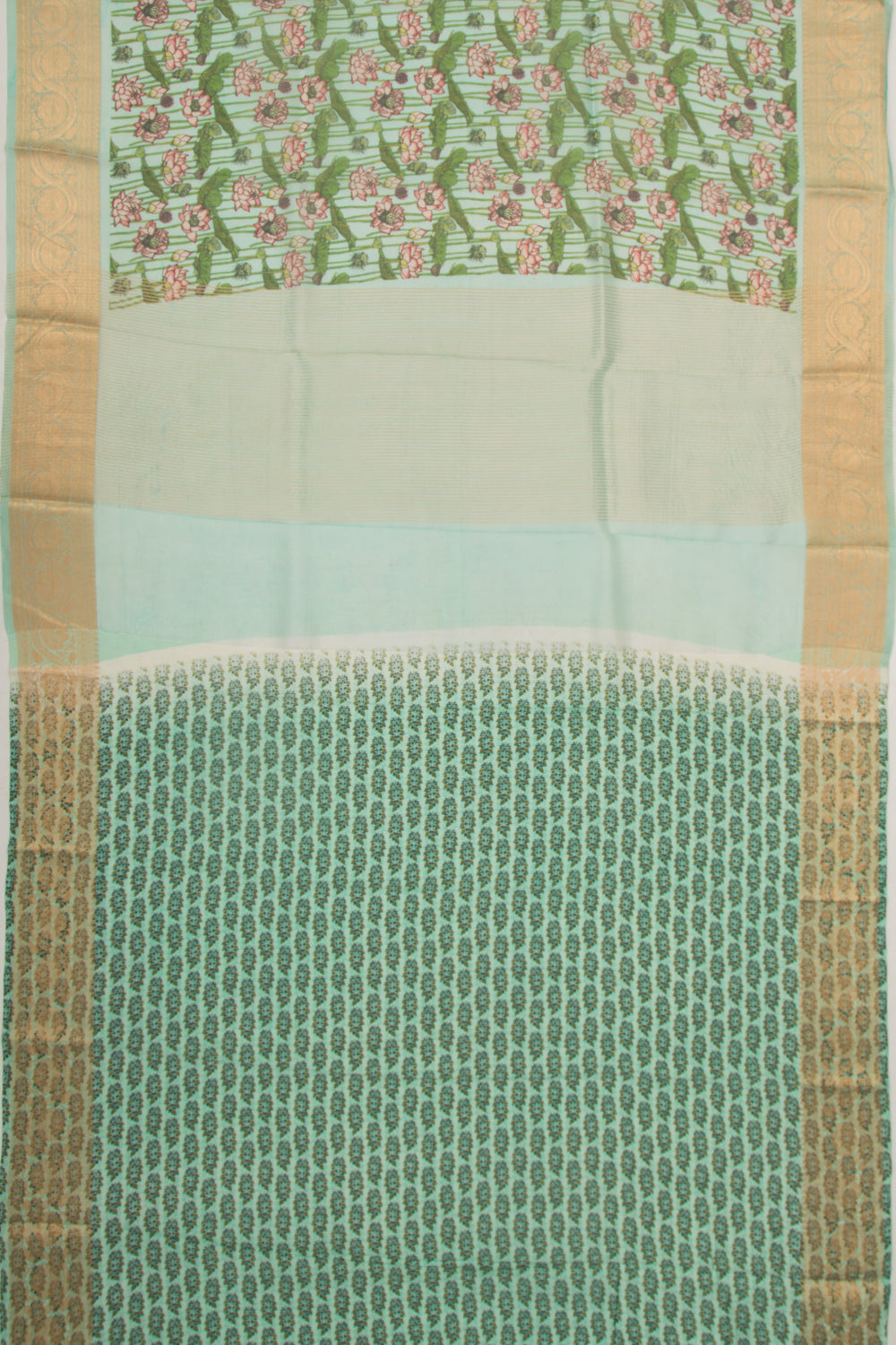 Organza Floral Printed Sea Green Saree
