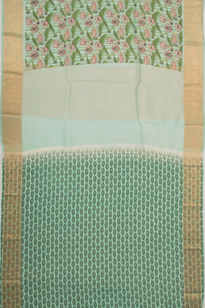 Organza Floral Printed Sea Green Saree
