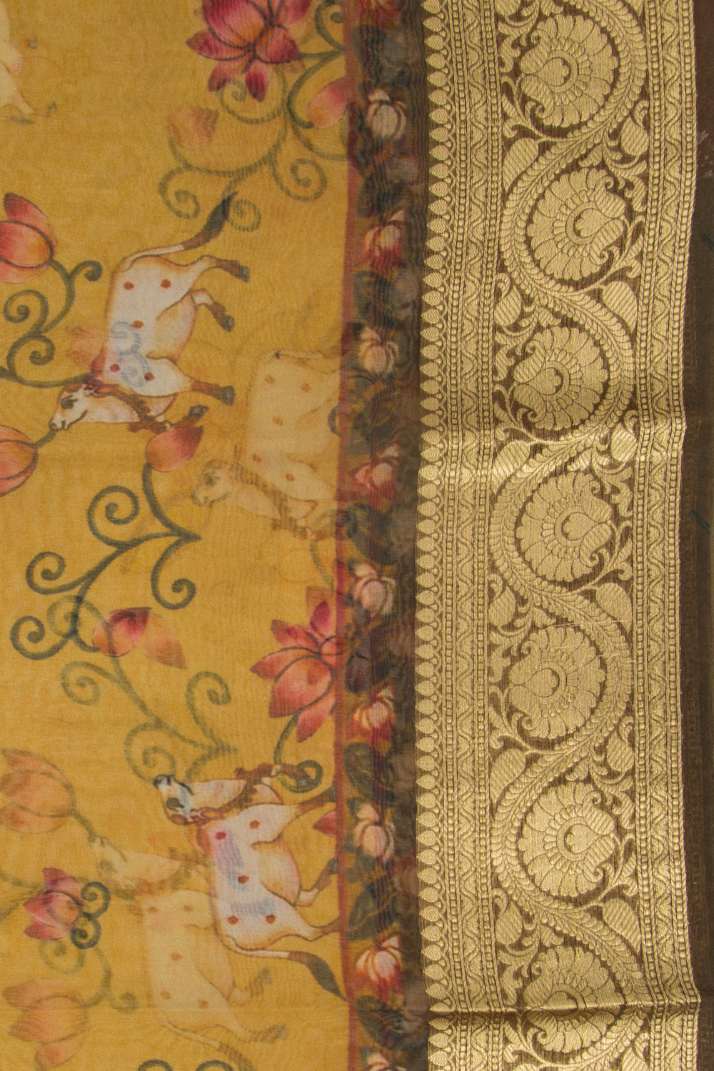 Organza Pichwai Printed Yellow Saree