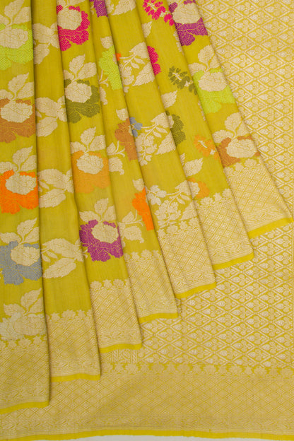Banarasi Silk Jaal Mehendi Green Saree