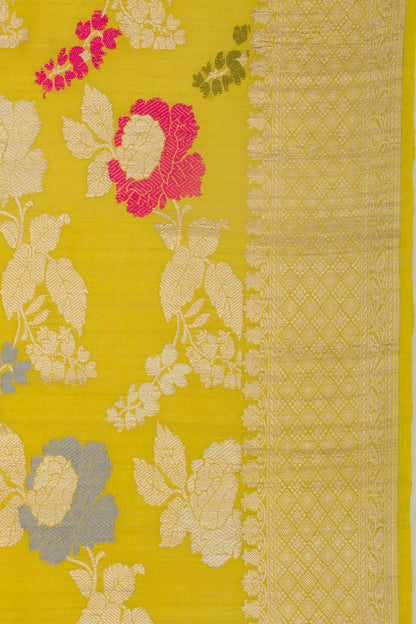 Banarasi Silk Kadwa Jaal Mehendi Green Saree