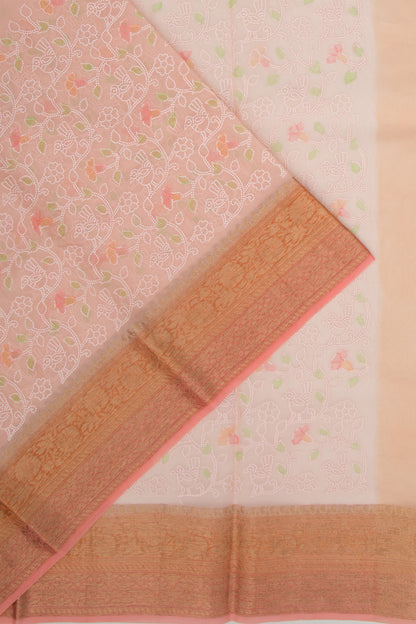 Organza Floral Embroidery Peach Saree
