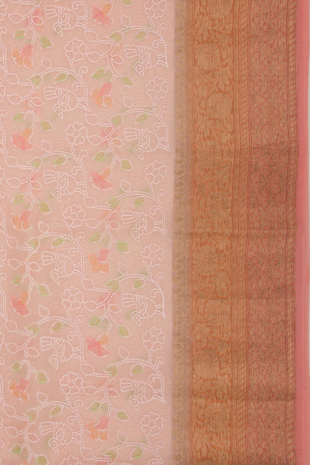 Organza Floral Embroidery Peach Saree