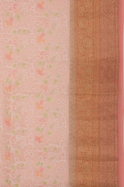 Organza Floral Embroidery Peach Saree