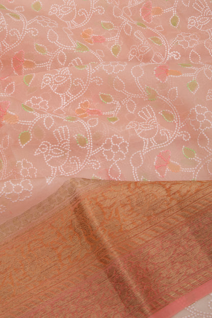 Organza Floral Embroidery Peach Saree