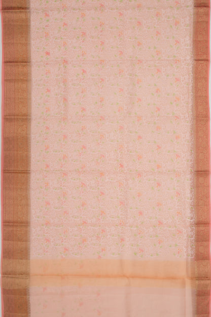 Organza Floral Embroidery Peach Saree