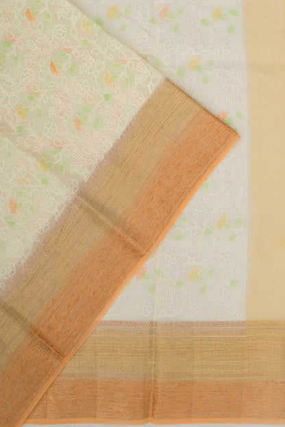 Organza Floral Embroidery Cream Saree