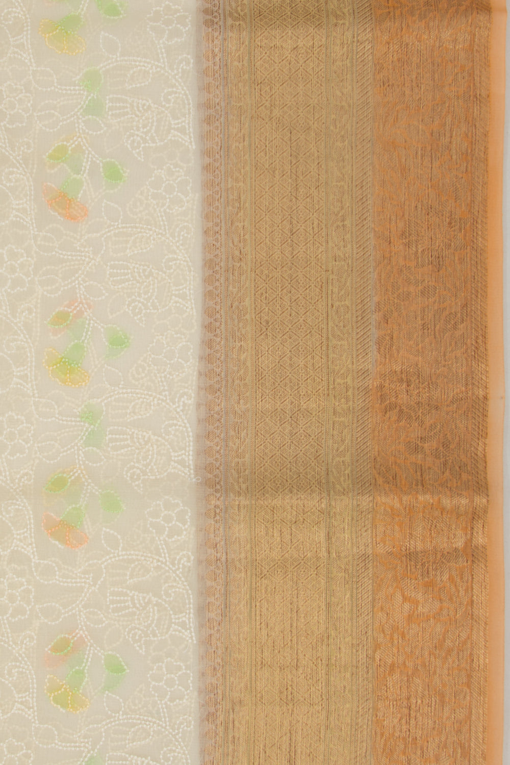 Organza Floral Embroidery Cream Saree