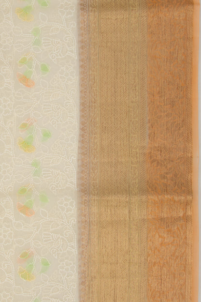Organza Floral Embroidery Cream Saree