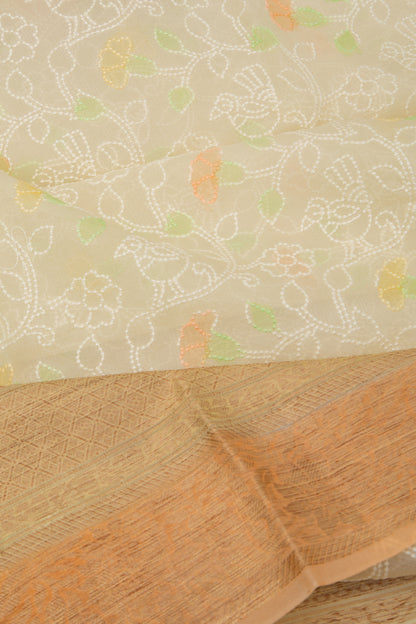 Organza Floral Embroidery Cream Saree