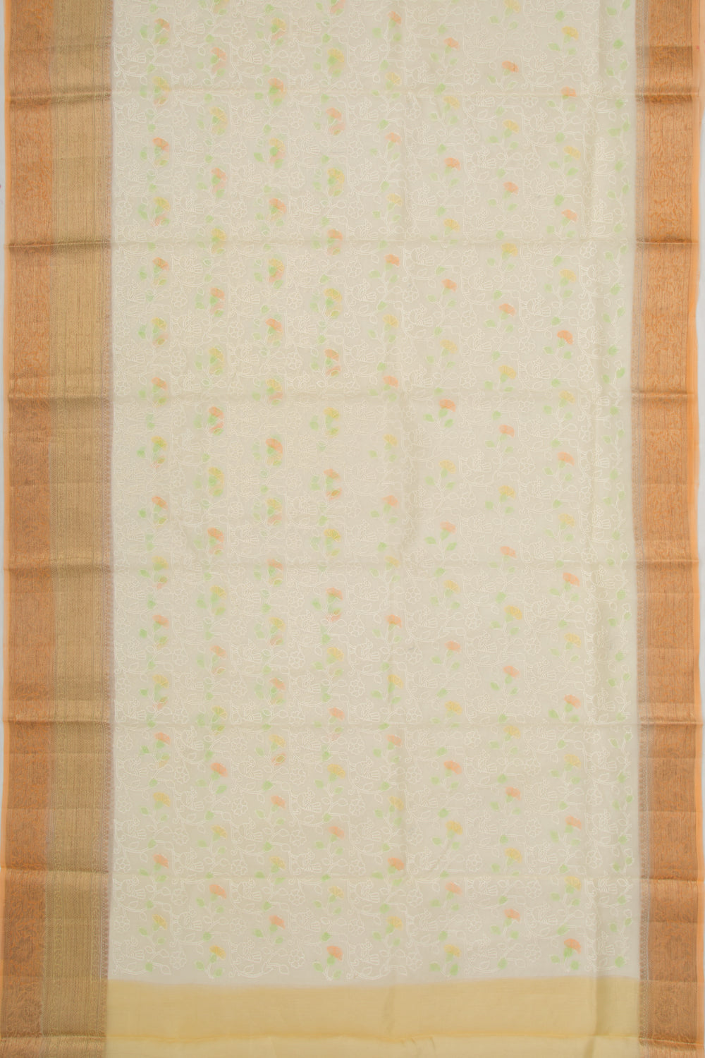 Organza Floral Embroidery Cream Saree