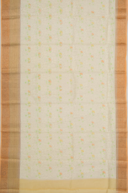 Organza Floral Embroidery Cream Saree
