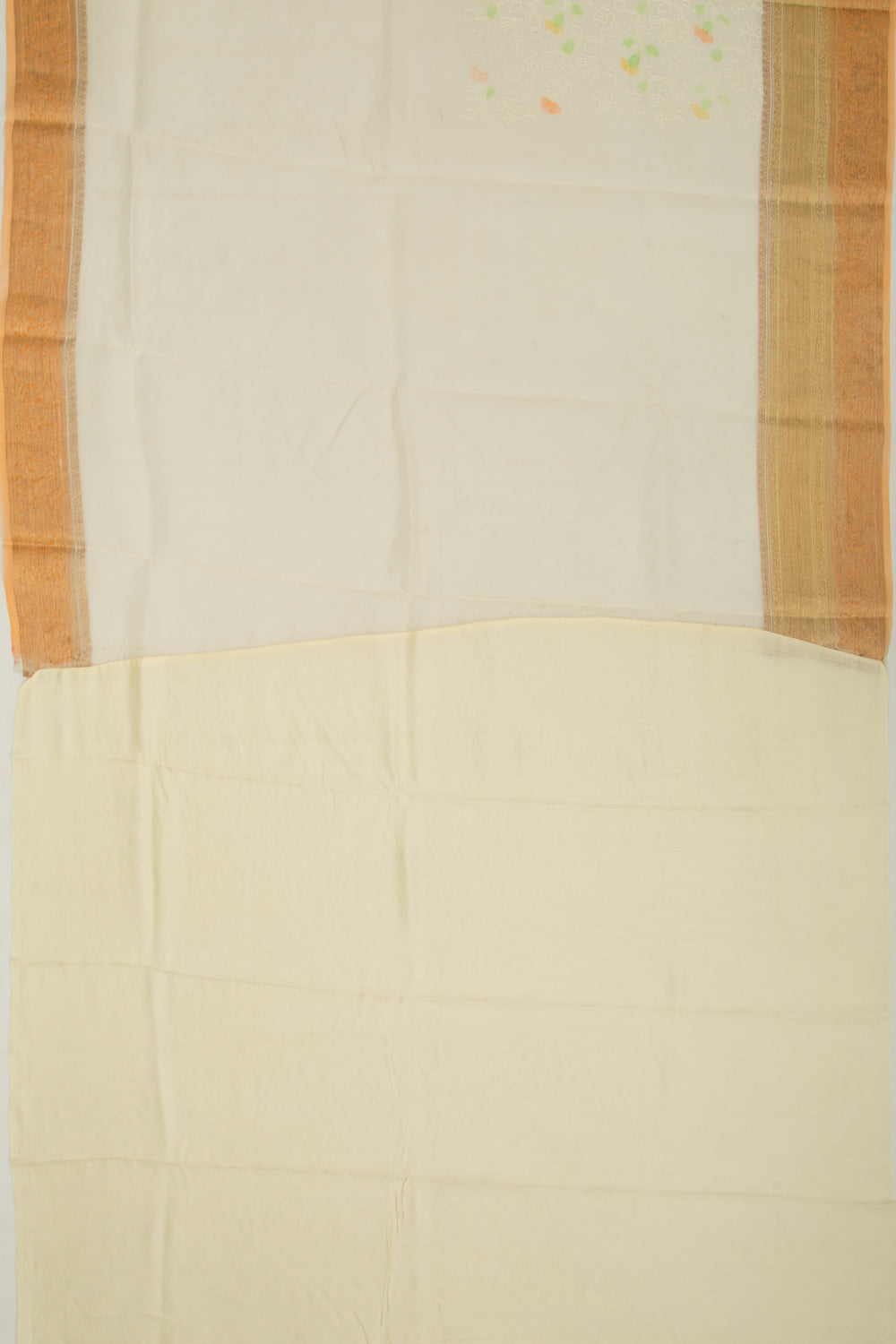 Organza Floral Embroidery Cream Saree